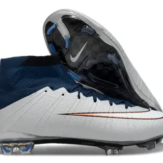 Nike Silver Navy High-Cut Flyknit Collar Molded Synthetic Cage Firm-Ground Soccer Shoes