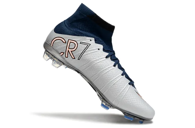 Nike Silver Navy High-Cut Flyknit Collar Molded Synthetic Cage Firm-Ground Soccer Shoes 2