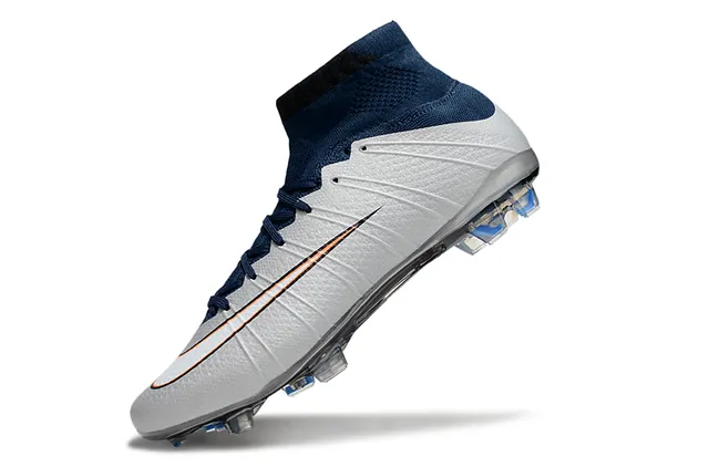 Nike Silver Navy High-Cut Flyknit Collar Molded Synthetic Cage Firm-Ground Soccer Shoes 3
