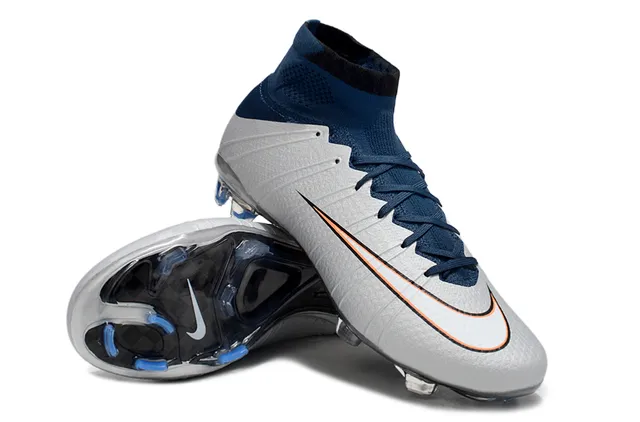 Nike Silver Navy High-Cut Flyknit Collar Molded Synthetic Cage Firm-Ground Soccer Shoes 4