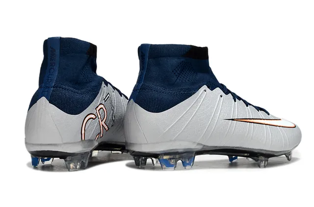 Nike Silver Navy High-Cut Flyknit Collar Molded Synthetic Cage Firm-Ground Soccer Shoes 5