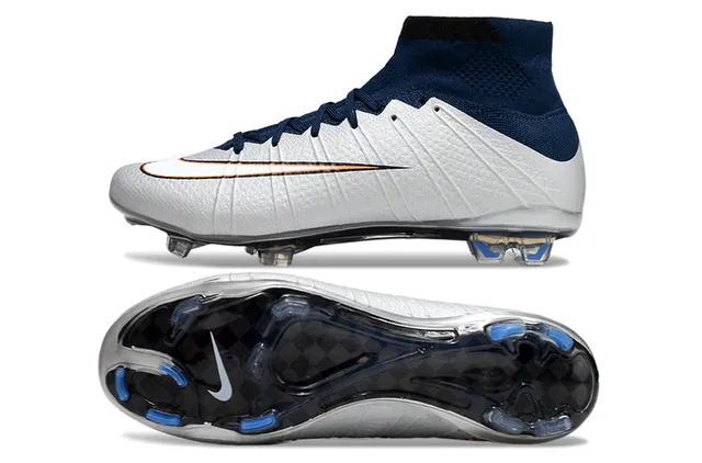 Nike Silver Navy High-Cut Flyknit Collar Molded Synthetic Cage Firm-Ground Soccer Shoes 6
