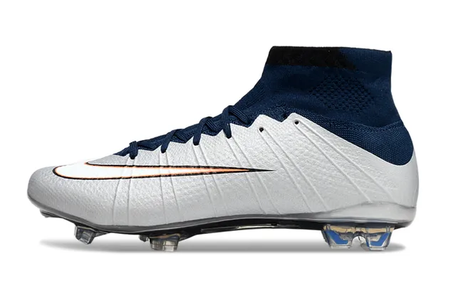 Nike Silver Navy High-Cut Flyknit Collar Molded Synthetic Cage Firm-Ground Soccer Shoes 7