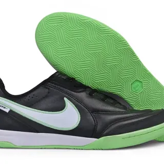 Nike Tiempo 黑色绿色 真皮鞋面 低帮 剪影 室内足球鞋