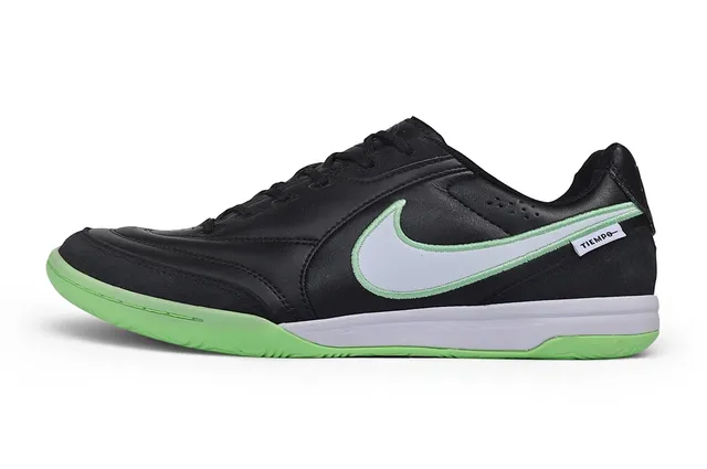 Nike Tiempo Noir Vert Cuir Supérieur Silhouette Basse Chaussures de Football Intérieur 3