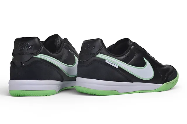 Nike Tiempo Noir Vert Cuir Supérieur Silhouette Basse Chaussures de Football Intérieur 4