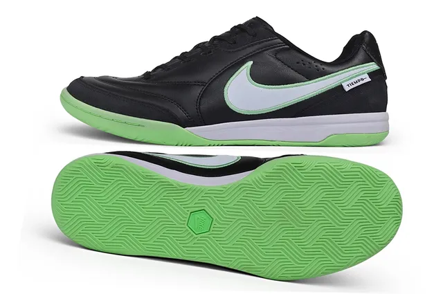 Nike Tiempo Noir Vert Cuir Supérieur Silhouette Basse Chaussures de Football Intérieur 6