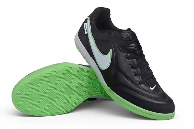 Nike Tiempo Noir Vert Cuir Supérieur Silhouette Basse Chaussures de Football Intérieur 7