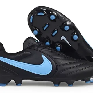 Nike Tiempo Legacy Black and Light Blue Firm-Ground Soccer Shoes