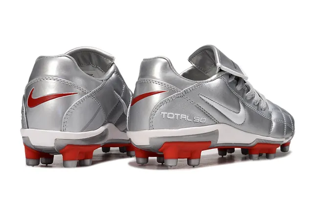 Nike Total 90 Silver and Red Firm-Ground Soccer Shoes 6