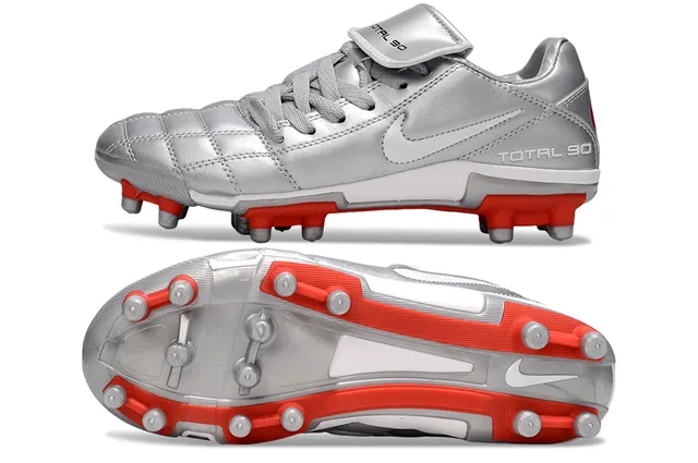 Nike Total 90 Silver and Red Firm-Ground Soccer Shoes 7