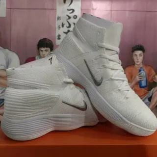 Nike White and Silver Knit High-Top Basketball Shoes
