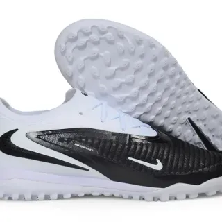 Nike Blanco Negro Bajo-Corte Cuello de Punto Césped Zapatos de Fútbol