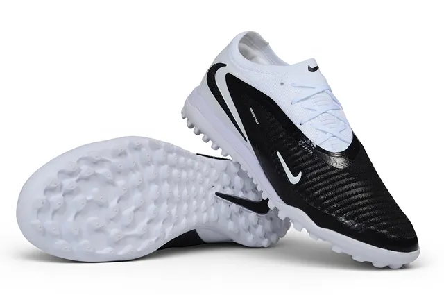 Nike Blanco Negro Bajo-Corte Cuello de Punto Césped Zapatos de Fútbol 5