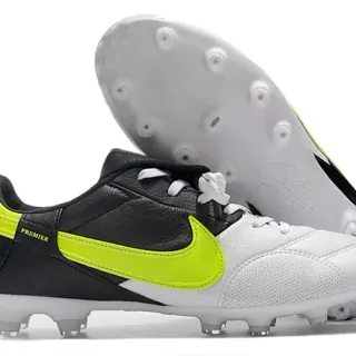 Nike Blancos Negros Bajo-Corte Cuero-Sintético Híbrido Superior Terreno Firme Zapatos de Fútbol