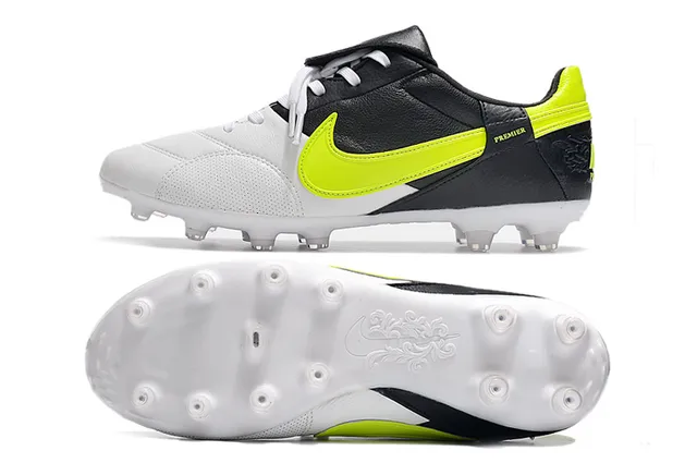 Nike Blanc Noir Bas-Coupé Cuir-Synthétique Hybride Supérieur Terrain Ferme Chaussures de Football 12
