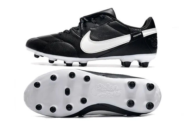 Nike Blanc Noir Bas-Coupé Cuir-Synthétique Hybride Supérieur Terrain Ferme Chaussures de Football 18