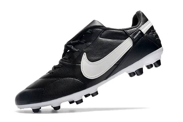 Nike Blanc Noir Bas-Coupé Cuir-Synthétique Hybride Supérieur Terrain Ferme Chaussures de Football 20