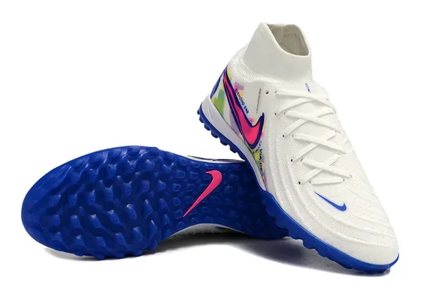 Nike White Blue High-Top Sock-Fit Collar Multicolor Abstract Graphic Print Turf Soccer Shoes 4