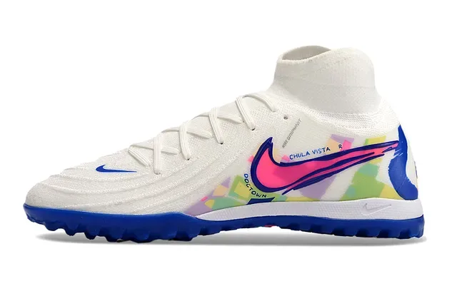 Nike White Blue High-Top Sock-Fit Collar Multicolor Abstract Graphic Print Turf Soccer Shoes 7