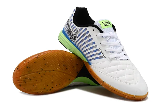 Nike blanc bleu boîte à orteils matelassée rayée verticale synthétique jaula chaussures de soccer intérieur 3