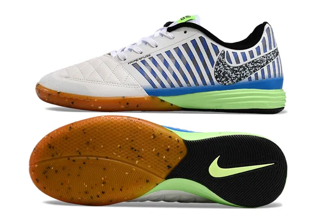Nike blanc bleu boîte à orteils matelassée rayée verticale synthétique jaula chaussures de soccer intérieur 5