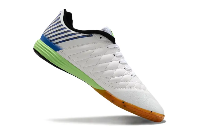 Nike blanc bleu boîte à orteils matelassée rayée verticale synthétique jaula chaussures de soccer intérieur 7