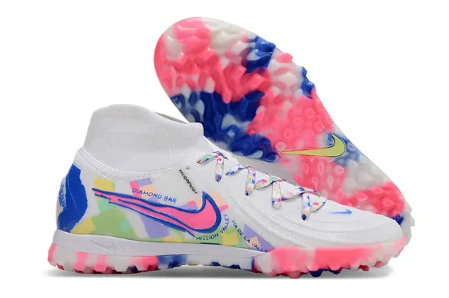 Nike Chaussures de Football Blanc Multicolore Ajustement à la Cheville Upper en Tricot Impression géométrique pour Gazon 1