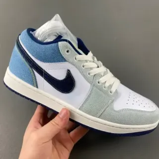 Nike Branco Marinho Painel de Jeans Superior Perfurado Caixa do Dedo Tênis Lifestyle