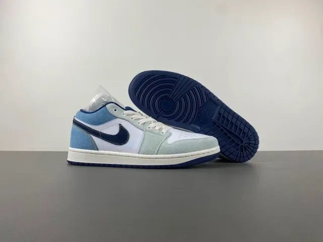 Nike White Navy Denim-Panel Upper Perforated Toe Box Lifestyle Sneakers 12