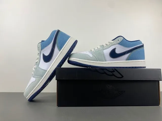 Nike White Navy Denim-Panel Upper Perforated Toe Box Lifestyle Sneakers 14