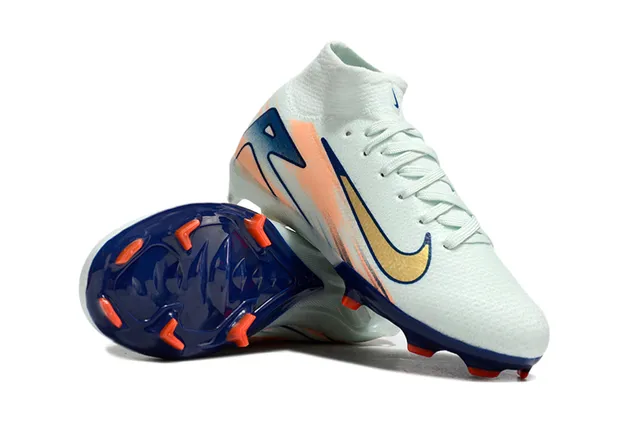 Nike White Navy High-Cut Sock-Fit Collar Molded Studs Firm-Ground Soccer Shoes 2