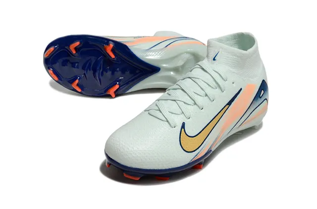 Nike White Navy High-Cut Sock-Fit Collar Molded Studs Firm-Ground Soccer Shoes 3