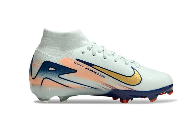 Nike White Navy High-Cut Sock-Fit Collar Molded Studs Firm-Ground Soccer Shoes 5