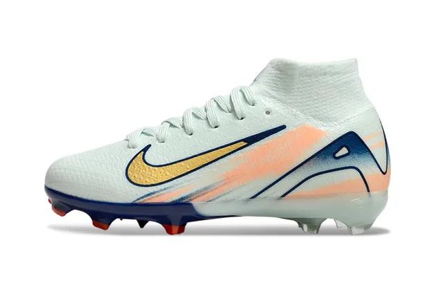 Nike White Navy High-Cut Sock-Fit Collar Molded Studs Firm-Ground Soccer Shoes 6
