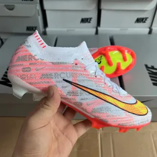 Nike White Orange Flyknit Upper Low-Cut Sock Collar Firm-Ground Soccer Shoes