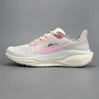 Nike White Pink Engineered Mesh Upper Swoosh Overlay Running Shoes