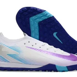 Nike White Purple Knit Upper Iridescent Swoosh Turf Soccer Shoes