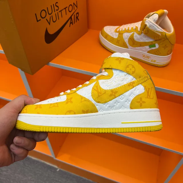 Nike x Louis Vuitton Air Force 1 High Yellow Monogram Lifestyle Sneakers 3