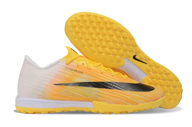Chaussures de football Turf Nike Jaune Noir Flyweave Knit Upper Transition de couleur gradient 1