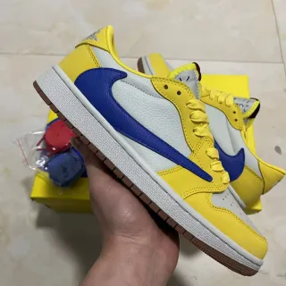 Nike Yellow Blue Low-Top Leather-Paneled Lifestyle Sneakers