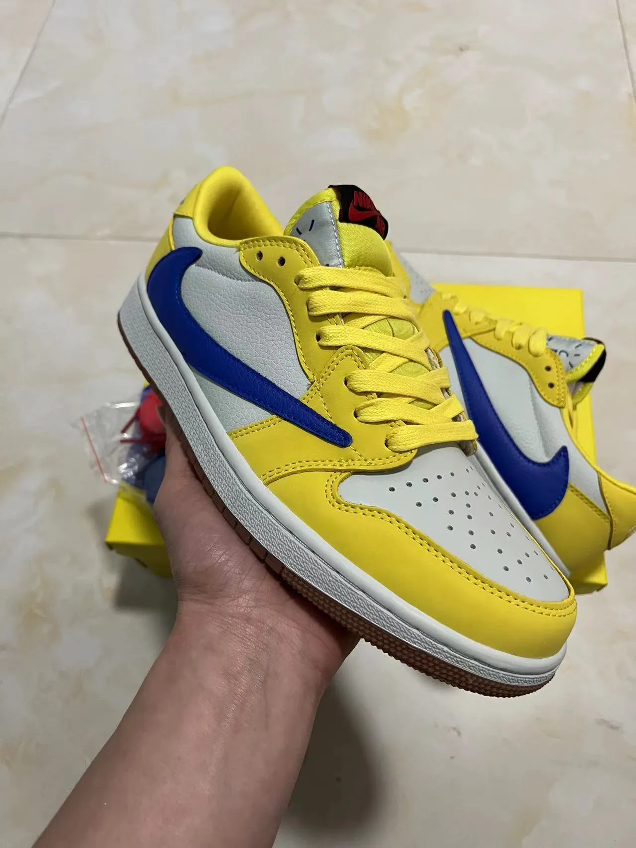 Nike Yellow Blue Low-Top Leather-Paneled Lifestyle Sneakers 2