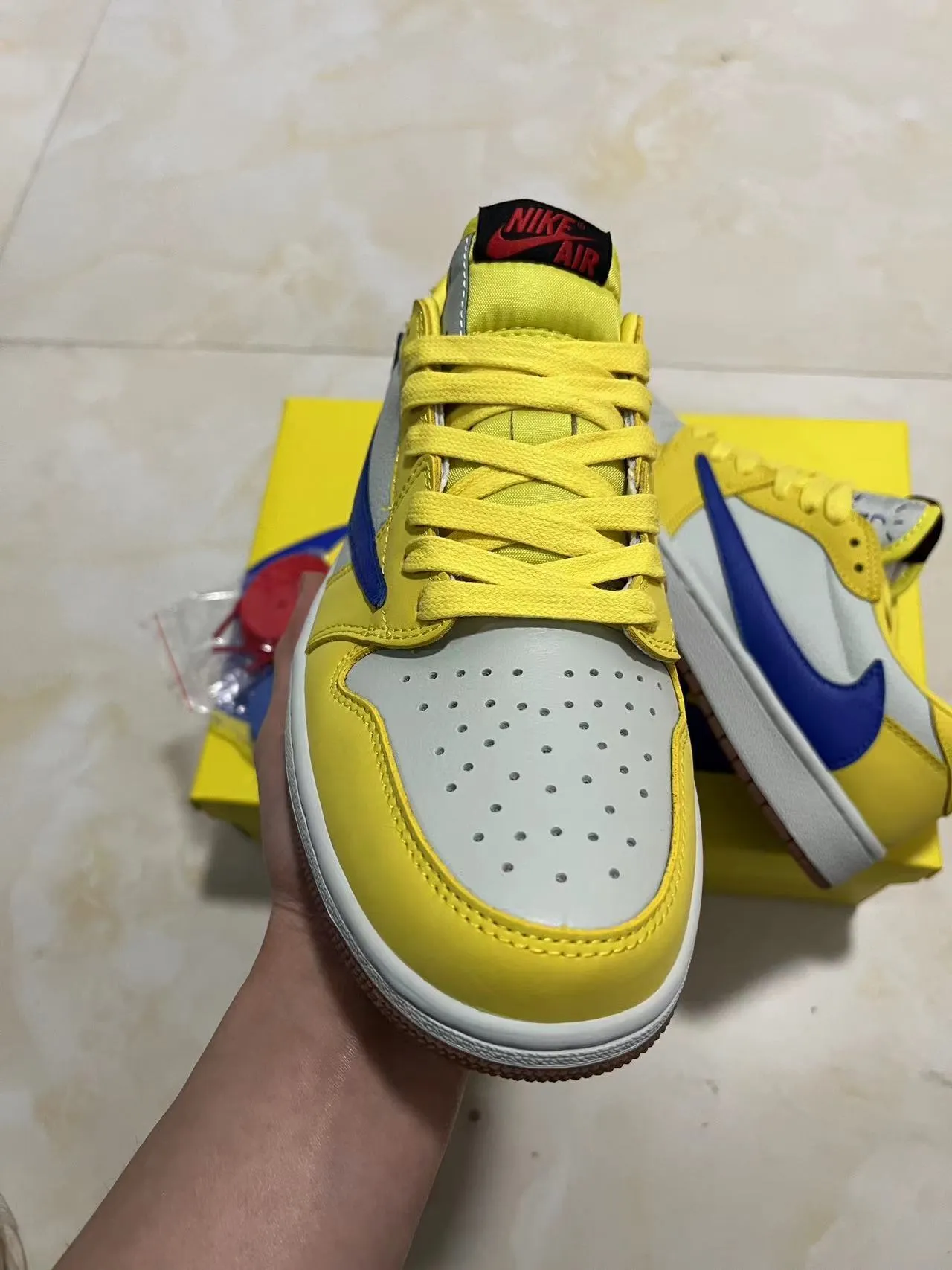 Nike Yellow Blue Low-Top Leather-Paneled Lifestyle Sneakers 3