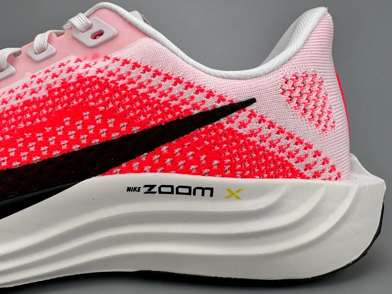 Nike ZoomX Tênis Running Upper Knit Gradient Pink Red Overlay Swoosh Preto 8