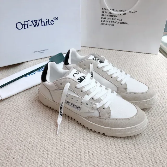 Off-White Beige Black Low-Top Mixed-Material Lifestyle Sneakers 6