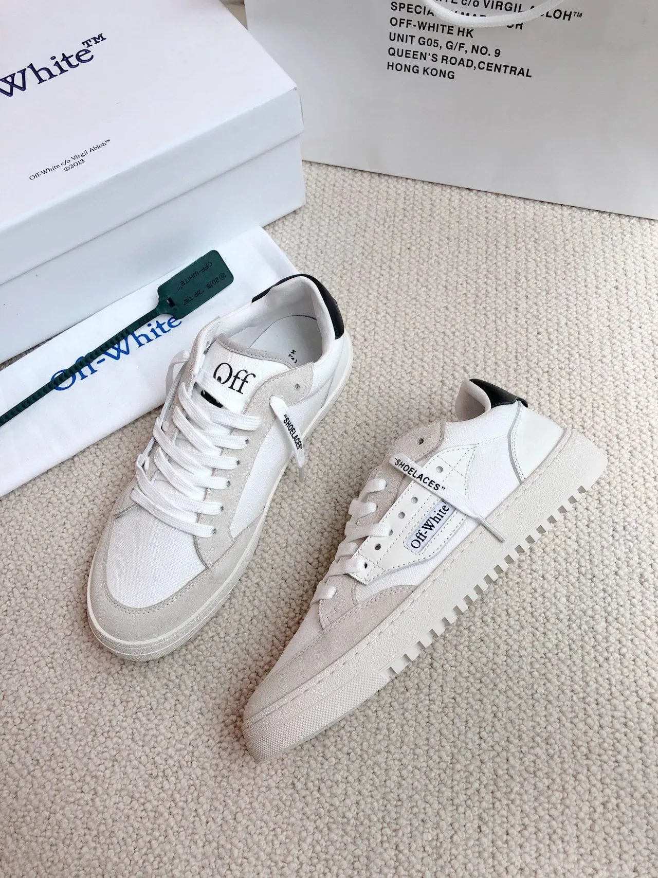 Off-White Beige Black Low-Top Mixed-Material Lifestyle Sneakers 8