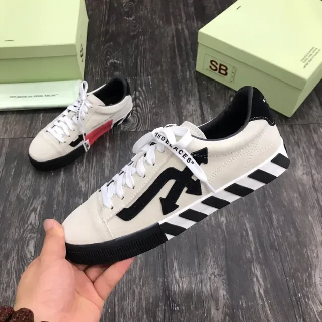 Off-White Beige Black Low-Top Suede Upper Lifestyle Sneakers 4