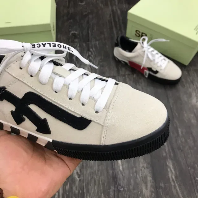 Off-White Beige Black Low-Top Suede Upper Lifestyle Sneakers 7