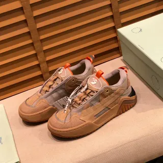 Off-White Beige Orange Superpositions de Maillage et daim Similar Étiquette Industrielle Zip-Tie Sneakers Chunky