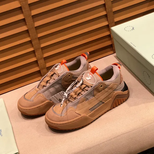 Off-White Beige Orange Superpositions de Maillage et daim Similar Étiquette Industrielle Zip-Tie Sneakers Chunky 1